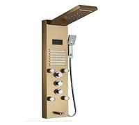 CVFRDD Pannello Doccia Luminoso a LED, Set di rubinetti Doccia con Display Digitale a Pioggia a Cascata, Doccia con Miscelatore a Colonna for Bagno con idromassaggio Spa(Brushed Gold 8004)