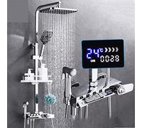 CVFRDD Set Rubinetto Doccia termostatico in Ottone con Display Digitale Nero, Colonna Doccia a Pioggia, Montaggio a Parete termostatico Rubinetto Doccia(Chrome-B-10Inch)