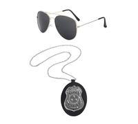 CVFRTT 1 Collana con Distintivo della Polizia E 1 Paio di Occhiali da Sole, Accessori Moda, Accessori per Costumi Cosplay, Articoli per Feste, Articoli per Feste Cosplay