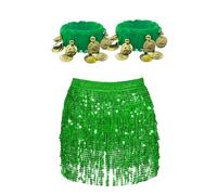 CVFRTT 1 Gonna Di Danza Del Ventre E 1 Paio Di Braccialetti Di Danza Del Ventre, Abbigliamento Per Spettacoli Di Danza, Costumi Di Danza Del Ventre, Gonna Con Frange Di Paillettes