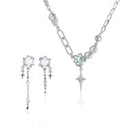 CVFRTT Collana con Zirconi da 1 Pezzo E Orecchini da 1 Paio, Gioielli di Moda, Collana dal Design Irregolare, Collana con Ciondolo A Stella, Accessori di Abbigliamento