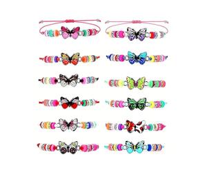 CVFRTT Confezione da 12 Braccialetti A Farfalla per Bambini, Braccialetti Colorati, Braccialetti Dell'Amicizia, Braccialetti in Corda Intrecciata Regolabili, Braccialetti Decorativi