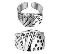 CVFRTT Confezione da 2 Anelli per Carte da Gioco, Decorazione Personalizzata per Anelli, Unisex, Anello in Metallo Regolabile Aperto, Anello in Stile Gotico