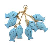 CVHOMEDECO. Pesci in legno intagliato a mano da 7,6 cm, con corda di iuta, decorazione nautica, stile mediterraneo, per appendere alla parete, regalo, blu, 8 pezzi/set (pesci)
