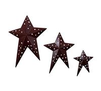 CVHOMEDECO. Primitives Regali vintage rustici Stelle di granaio in metallo punzonato Borgogna per decorazioni da parete ghirlande ramoscelli, 20,3 cm, 15,2 cm, 10,2 cm, set di 3