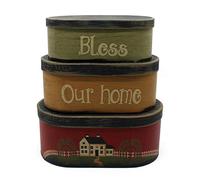 CVHOMEDECO. Primitives - Set di 3 scatole ovali in Cartone di Grandi Dimensioni, 24,7 x 14 x 10 cm - Bless Our Home