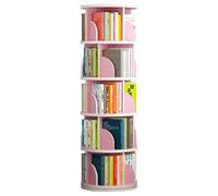 CVJdfhRE Libreria girevole a più livelli, semplice libreria da pavimento, scaffale portaoggetti for soggiorno e studio, salvaspazio(White+pink,157cm(61.8in))