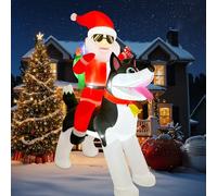Cvkwe Decorazione natalizia gonfiabile per esterni, 2,4 m, con Babbo Natale che cavalca un husky, con LED, divertente decorazione natalizia per giardino, prato