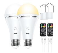 Cvoepobey Lampadina A LED Ricaricabile Wireless con Dimmer Smart Touch, 3 Temperature di Colore, Interruttore Remoto Programmabile per Esterni e Casa (2 Pezzi)