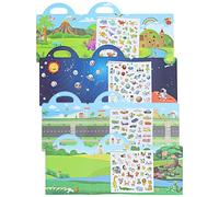 CVUTOVO 4 set Libro Adesivi Riutilizzabile per Scene Educative Animali Traffico Dinosauri Spazio Libro Adesivo Stacca Attacca per Gioco e Apprendimento Adesivi per Cameretta senza Residui