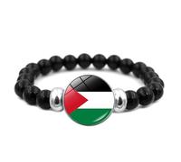 CVZJ Braccialetto alla moda della Palestina per uomo donna multistrato intrecciato in pelle braccialetti gioielli country Wristband, approx.18+7cm/7.09+2.76in, Pelle/vetro
