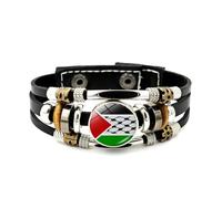 CVZJ Braccialetto alla moda della Palestina per uomo donna multistrato intrecciato in pelle braccialetti gioielli country Wristband, approx.18+7cm/7.09+2.76in, Pelle/vetro