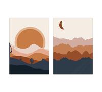 CWBLYZ 2 Pezzi-Immagini di Paesaggi Boho Astratti Luna e Sole Poster e Stampe Arte Murale Vintage Foresta Nordica Pittura su Tela per L'Arredamento Della Camera da Letto-50 * 70cm (senza cornice)