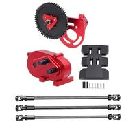 CWBSEB Trasmissione e Transfer Case Overdrive per RC 1/10 Rock | Gearbox Anteriore Baricentro Basso con Albero Cardanico Acciaio Inox per Chassis Buggy da Roccia(Red)