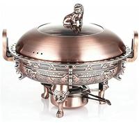 CWCQGH Set da Buffet con scaldavivande, scaldavivande Rotondo con vaschette per Alimenti, Supporti in Alluminio, Coperchio a Vista e Porta combustibile, Acciaio Inox, 28 cm,Red Copper