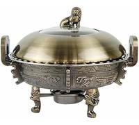 CWCQGH Set da Buffet con scaldavivande, scaldavivande Rotondo con vaschette per Alimenti, Supporti in Alluminio, Coperchio a Vista e Porta combustibile, Acciaio Inox, 28 cm,Bronze