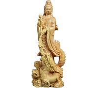 CWCQGH Statua di GuanYin in Legno di bosso intagliata a Mano in Piedi sul Drago Kuanyin Buddha Decor Statue di Buddha per la contemplazione Decorazione per la casa Ufficio Ornamenti da Tavolo
