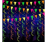 CWENDANER 20 ghirlande e bandierine a spirale (6,5 m di lunghezza totale), decorazione per feste, discoteca, ghirlande di carta neon, luce nera, decorazione UV