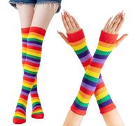 CWENDANER Collant A RigheDonne,2x Calzini Sopra il Ginocchio E Guanti,CollantCarnevale Donna,Collant Elfo Donna,Parigine MimoDonna,Parigine da Circo, Colore: rosso, 12-60