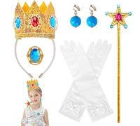CWENDANER Principessa Peach Accessoires de Costume, Set di 5 Accessori Principessa Peach, Corona/Guanti Principessa Bambina/Bacchetta Magica/Anello/Orecchini per Balli Studenteschi e Feste Cosplay