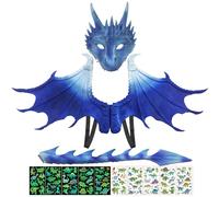 CWENDANER Set completo di costume da drago per bambini con ali 3D, maschera e coda, dinosauro gioco di ruolo, per ragazzi e ragazze, Halloween Carnevale Costume (blue)