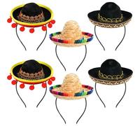 CWENDANER Set Di 6 Cappelli In Paglia Sombrero In Tessuto Per Feste Con Frange A Sfera, Con Fascia Per Capelli, Pet Cappello Di Paglia, A Tema Messicano Decorazioni E Bomboniere