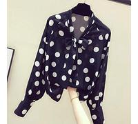 CWENROU Camicie Casual da Donna - Fashion Ladies Primavera Ed Estate retrò Stile Chiffon Camicia Camicia Elegante Papillon Colletto Pois Stampa Nero Top Outdoor Elegante Business Party Semplice, S