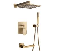 CWHHTVBI Sistema Doccia a Pioggia Oro Spazzolato, Set Combinato a Scomparsa Set Rubinetto a Parete con soffione a, a Mano, beccuccio Vasca Girevole, Scatola da Incasso