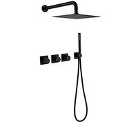 CWHHTVBI Sistema Doccia a Pioggia Rubinetto for Nero a Parete Set Combinato for con Miscelatore a a 2 Vie soffione a da 10" e Spray palmare, ugello in Silicone Anti-intasamento