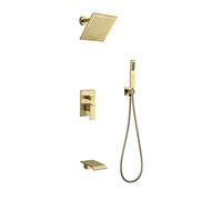 CWHHTVBI Sistema Doccia in Oro Spazzolato Set Combinato Incasso a Parete Rubinetto Multifunzione con soffione Quadrato, a Mano, beccuccio for Vasca a Cascata