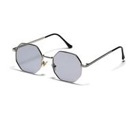 CWINAD Occhiali da sole esagonali con montatura in metallo, tonalità a specchio oro rosa UV400, grigio chiaro argento, taglia unica