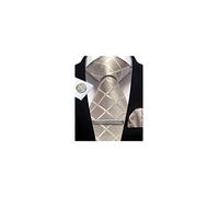 CWKOON A righe Plaid Mens Cravatta Formale Cravatta Tasca Quadri Cravatte Clip Gemelli Classico per Uomo Set Confezione Regalo, Plaid beige., taglia unica