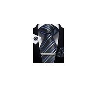 CWKOON A righe Plaid Mens Cravatta Formale Cravatta Tasca Quadri Cravatte Clip Gemelli Classico per Uomo Set Confezione Regalo, Strisce Grigio Blu, taglia unica