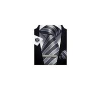 CWKOON A righe Plaid Mens Cravatta Formale Cravatta Tasca Quadri Cravatte Clip Gemelli Classico per Uomo Set Confezione Regalo, Strisce Nero Grigio, taglia unica