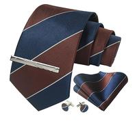 CWKOON Cravatta formale da uomo a righe scozzese a pois cravatta da tasca quadrata cravatta clip gemelli classici per uomo confezione regalo set, Blu Navy Marrone, taglia unica