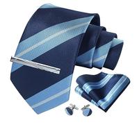 CWKOON Cravatta formale da uomo a righe scozzese a pois cravatta da tasca quadrata cravatta clip gemelli classici per uomo confezione regalo set, Blu Navy Blue-2, taglia unica