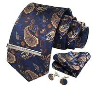 CWKOON Paisley - Gemelli da uomo con cravatta formale da taschino e cravatte a forma di cravatta, classici da uomo, confezione regalo, Oro blu, taglia unica