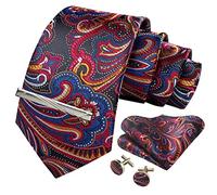 CWKOON Paisley - Gemelli da uomo con cravatta formale da taschino e cravatte a forma di cravatta, classici da uomo, confezione regalo, Rosso, blu, arancione, taglia unica