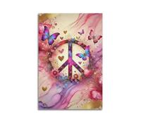 CWLLOG Stampa artistica da parete su tela, poster astratto con simbolo della pace con farfalle e cuori, senza cornice, stile moderno, decorazione per soggiorno e camera da letto, 60 x 90 cm