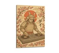 CWLLOG Stampe artistiche da parete su tela, poster culturale misto, stile giapponese, samurai, DJ, Ukiyo-e sotto i fiori di ciliegio, decorazione moderna per soggiorno e camera da letto, 60 x 90 cm