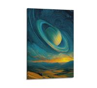 CWLLOG Stampe su tela da parete, poster con paesaggio pianeta con anelli in stile vortice, stile moderno, decorazione per soggiorno e camera da letto, 60 x 90 cm