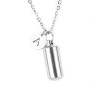CWLPSL Collare di cenizasUrna crematoria in Acciaio Inossidabile Collana con Ciondolo a Forma di Bottiglia di Cenere Collana con Ciondolo a Forma di Lettera Iniziale Gioielli commemorativi-Argento_J