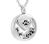 CWLPSL Urna per Gioielli per cremazione Urna commemorativa per Ceneri funebri per Collana di Cani/Gatti Ricordo Affascinante Acciaio Inossidabile Cuore Osso Amore Eternità-Argento_Collana da 10 Pezzi