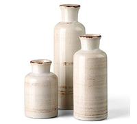 CwlwGO - Vaso in ceramica bianco rustico per la decorazione della casa, set di 3 vasi decorativi per tavolo, cucina, soggiorno, tocco decorativo per l'arredamento di qualsiasi stanza. Smalto in vetro