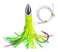 CWOQOCW Esca da pesca a traina con testa in lega di zinco e gonna in silicone morbido per specie di acqua salata, esca per polpo e calamari da 150 cm con amo spinato per tonno, marlin e pesce spada (D