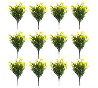 CWOQOCW Fiori artificiali per decorazione esterna, resistenti ai raggi UV, piante in plastica resistenti alle intemperie, per prato, patio, cimitero, matrimonio, confezione da 12 (giallo)