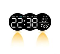 CWOQOCW Orologio digitale a LED con visualizzazione della temperatura, calendario, settimana e data, doppio allarme, timer, telecomando, montaggio a parete, casa e ufficio, 28 x 11,5 cm (bianco)
