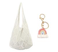 CWPFVQA 1 Borsa Da Spiaggia In Rete, 1 Ciondolo, Borsa Da Donna All'Uncinetto, Borsa Shopping Da Donna, Borsa Da Viaggio In Rete