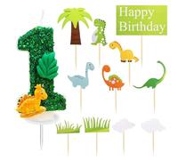 CWPFVQA 1 Candela con Dinosauro Numero 1 E 11 Inserti per Torta con Dinosauro, Decorazioni per Torte, Accessori per L'Atmosfera della Festa, Divertenti Inserti per Compleanno, Accessori per Torte