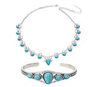 CWPFVQA 1 Collana Vintage E 1 Braccialetto Vintage, Bigiotteria, Gioielli Boho, Braccialetto Regolabile, Bigiotteria, Gioielli Blu